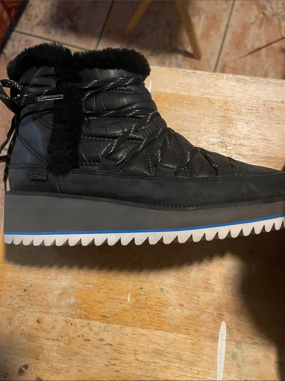 UGG Black Quilted Platform Ankle Boots with Faux Fur Trim